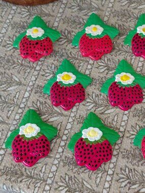 Vintage Chalkware Strawberry Refrigerator Magnets, Lot of 8